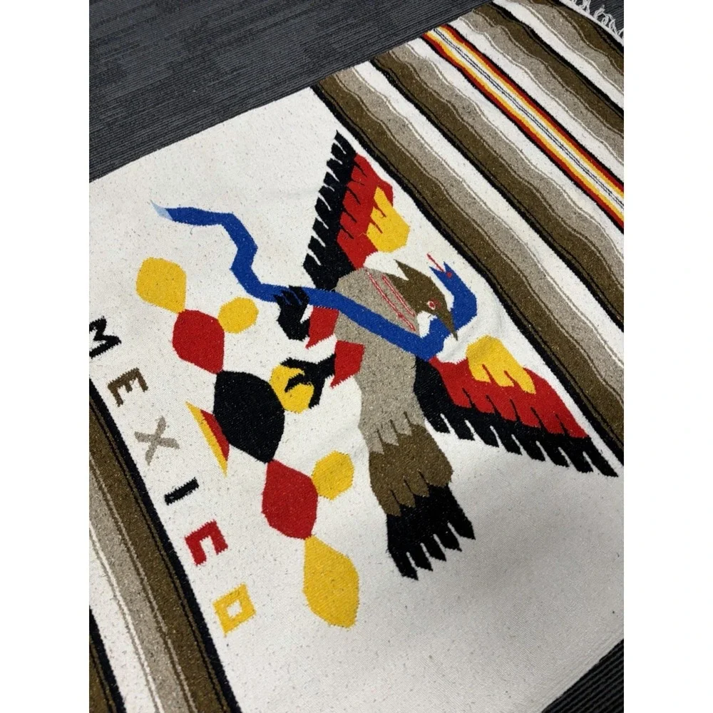 Vintage Mexican Blanket Serape Woven Mexican Eagle 78